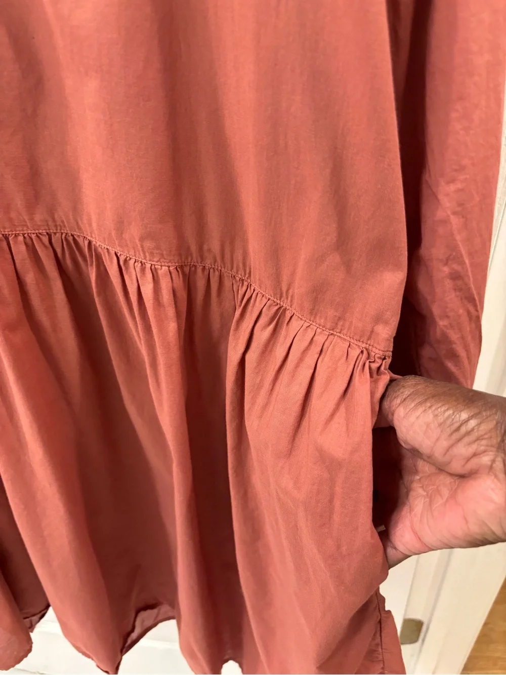 Grayson Frank and Eileen Changemaker Drop Waist Shirt Dress Rosewood Lagenlook